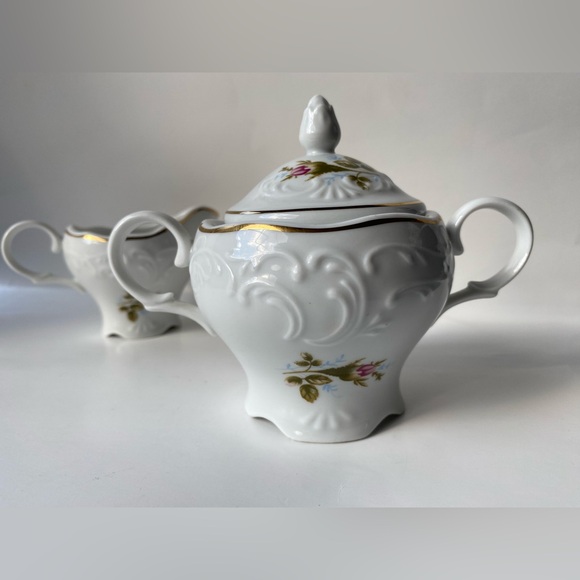 Vintage Manuet Poland - Vienna Rose Sugar Bowl & Creamer - Picture 10 of 11